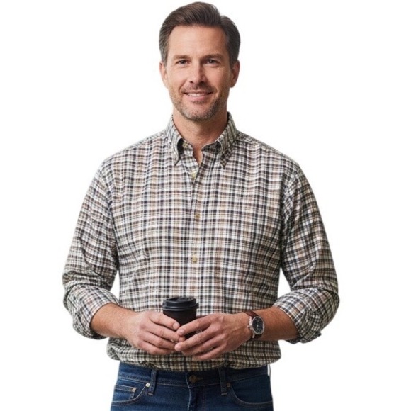 Jos A Bank Traveler's Collection Brown Earth Tone Plaid Dress Shirt Men's Medium - Picture 1 of 7